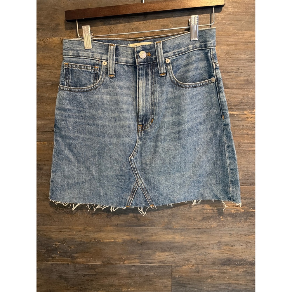 Madewell Rigid Denim A-Line Mini Skirt Raw Hem Medium Wash Size 24 K9485